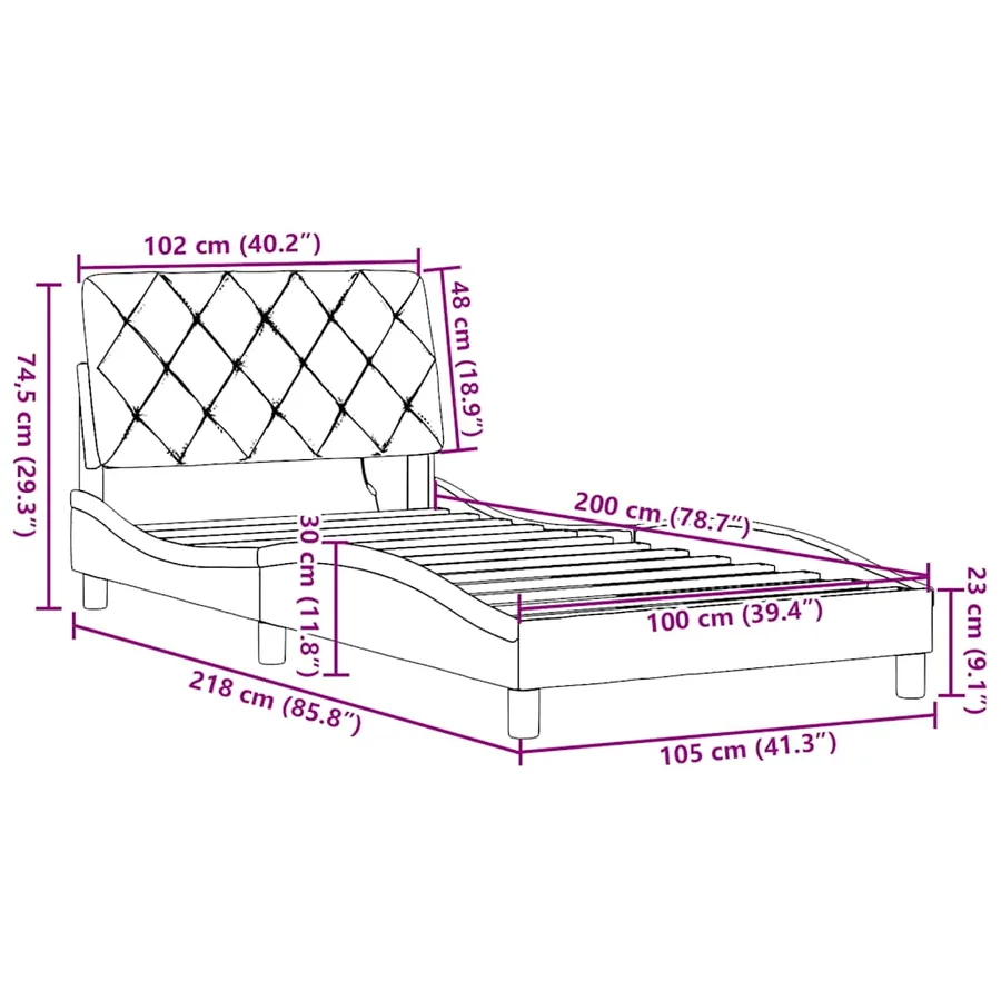 Cadre de lit avec LED sans matelas gris foncé 100x200 cm tissu - 16