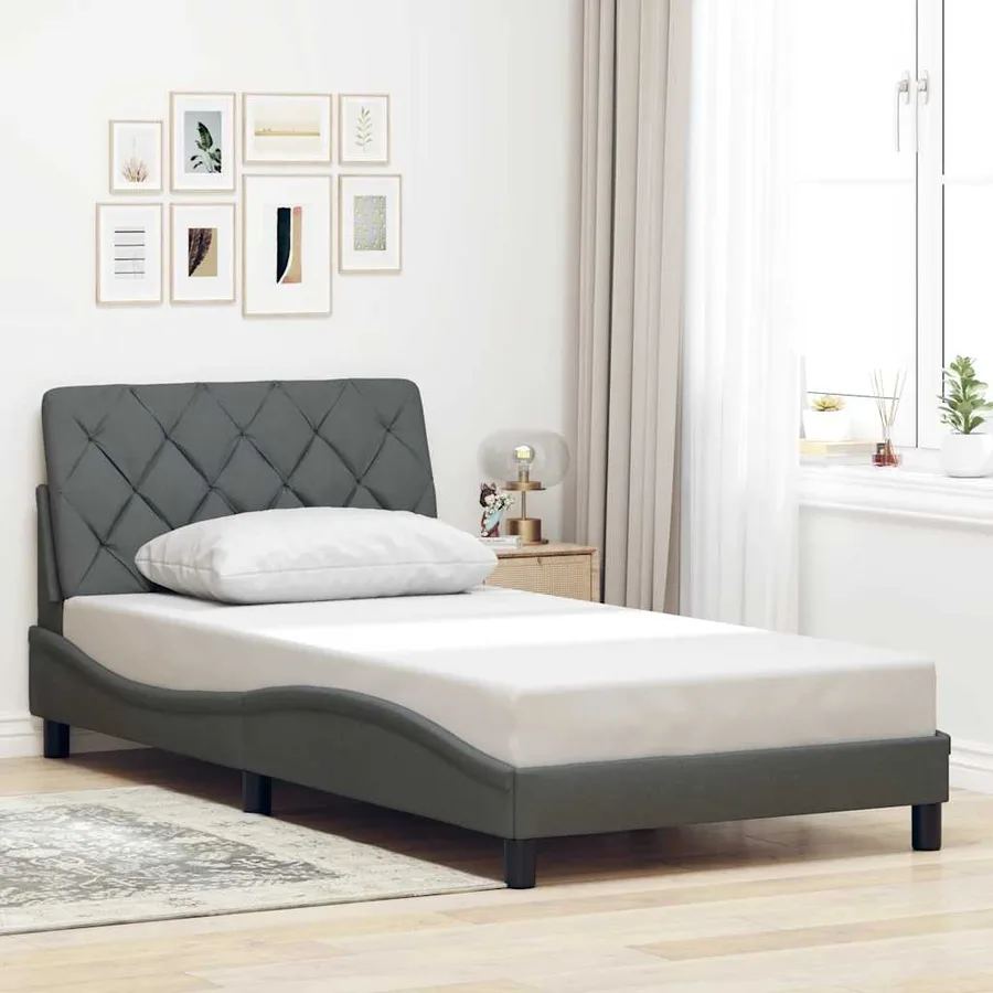 Cadre de lit avec LED sans matelas gris foncé 100x200 cm tissu - 4