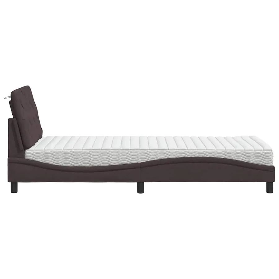 Lit avec matelas marron foncé 90x190 cm tissu - 6