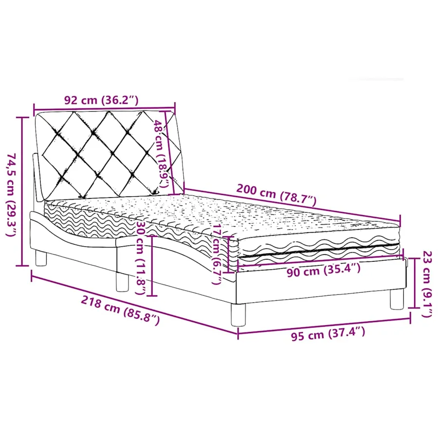 Lit avec matelas marron foncé 90x200 cm tissu - 14