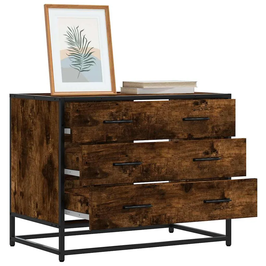 Commode chêne fumé 70x41x56 cm bois d'ingénierie