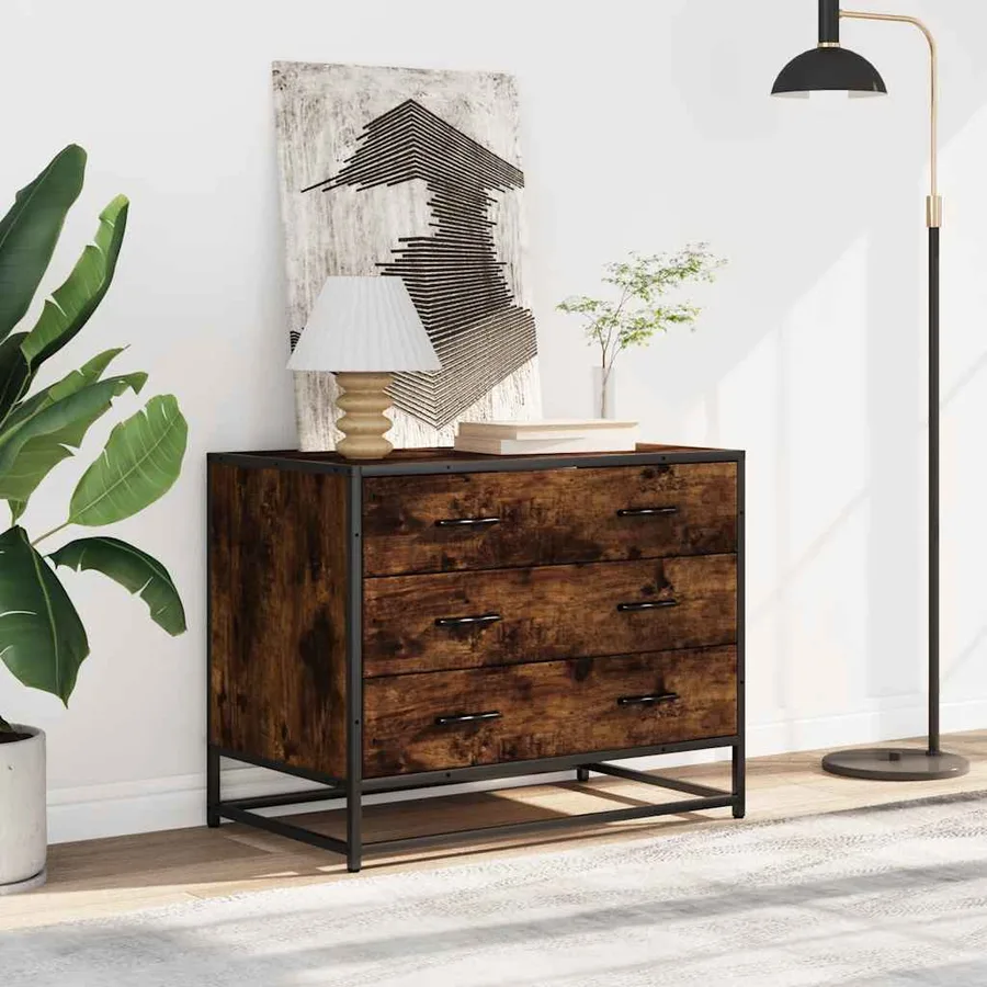 Commode chêne fumé 70x41x56 cm bois d'ingénierie - 3