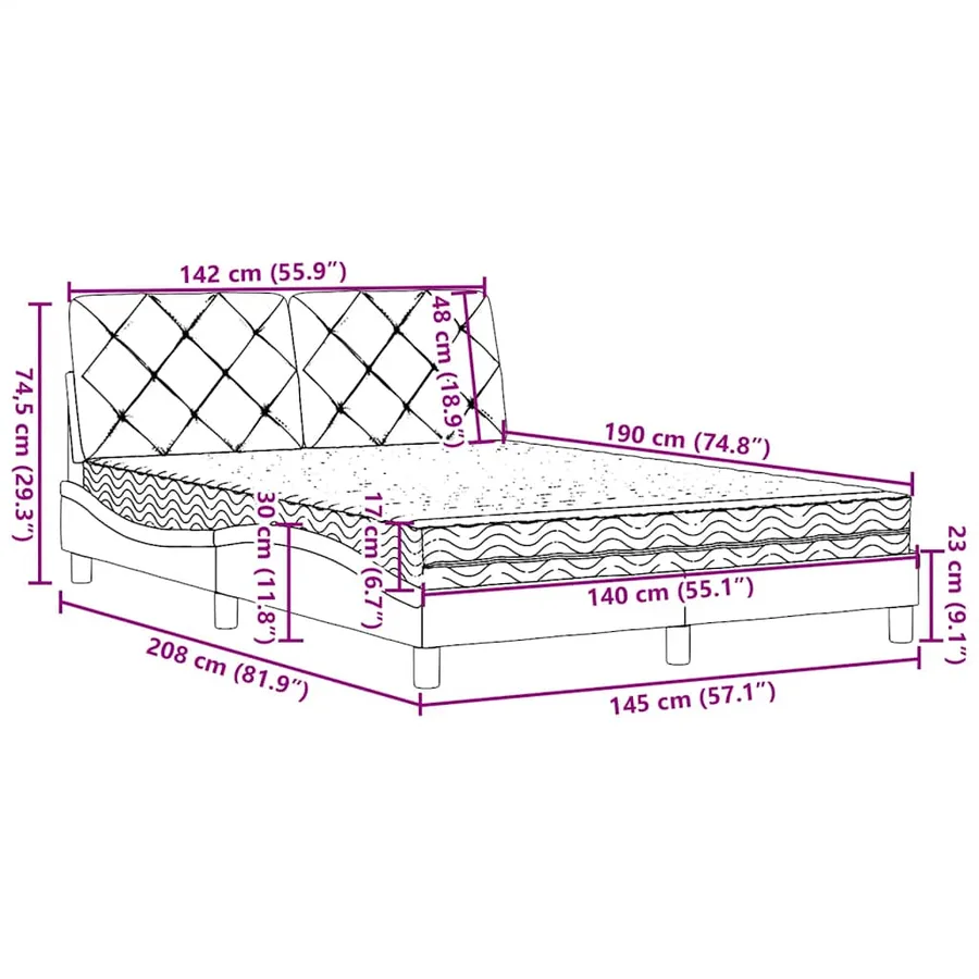 Lit avec matelas gris foncé 140x190 cm tissu - 14