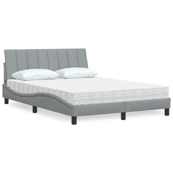 Lit avec matelas Hanko gris clair 120x200 cm tissu