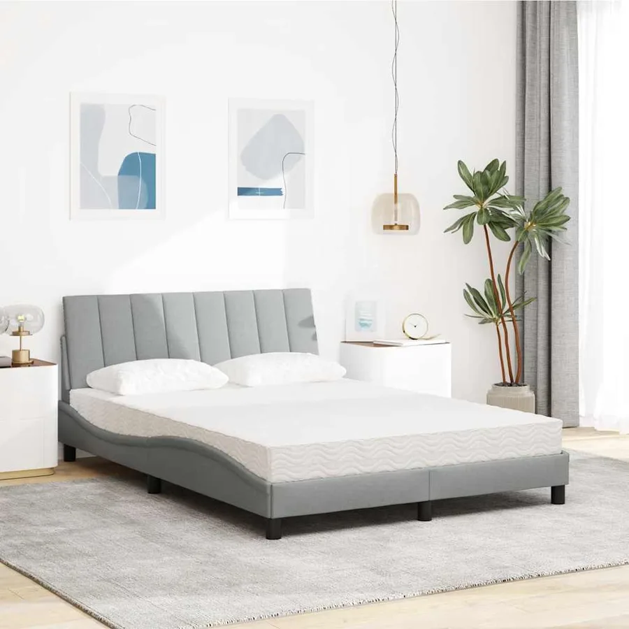 Lit avec matelas Hanko gris clair 120x200 cm tissu - 3