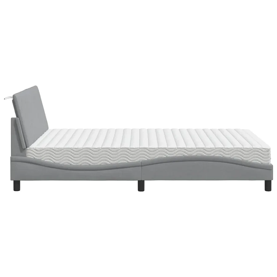 Lit avec matelas Hanko gris clair 120x200 cm tissu - 6