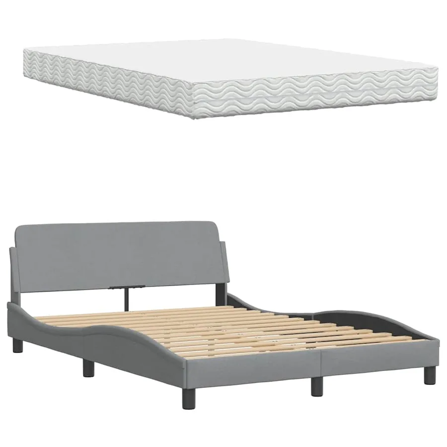 Lit avec matelas Hanko gris clair 120x200 cm tissu - 8
