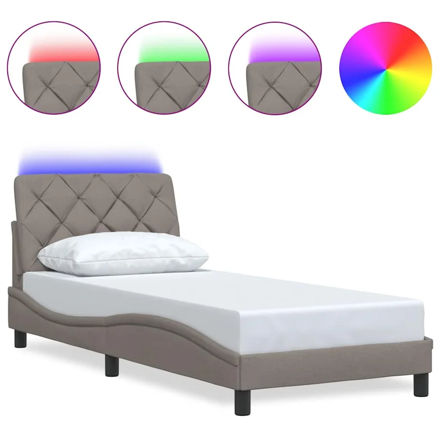 Cadre de lit avec LED sans matelas taupe 90x200 cm tissu - 2