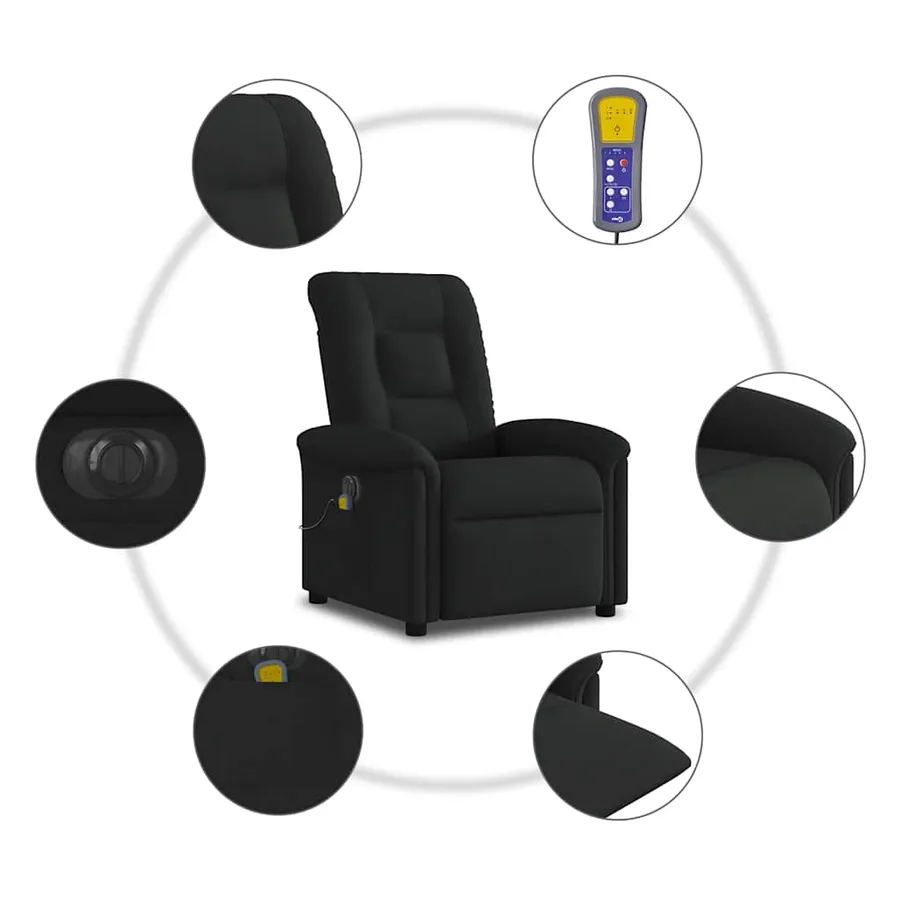 Fauteuil de massage inclinable électrique Noir Tissu - 10