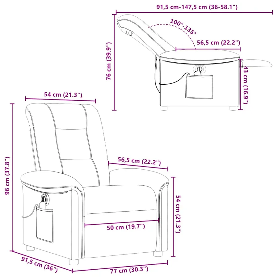 Fauteuil de massage inclinable électrique Noir Tissu - 16