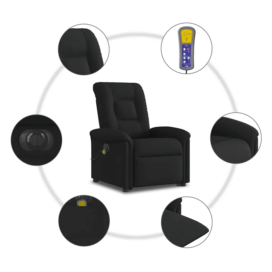 Fauteuil inclinable de massage électrique Noir Tissu - 11