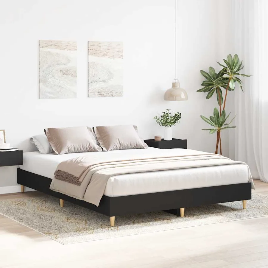 Cadre de lit sans matelas noir 140x200 cm bois d'ingénierie - 3