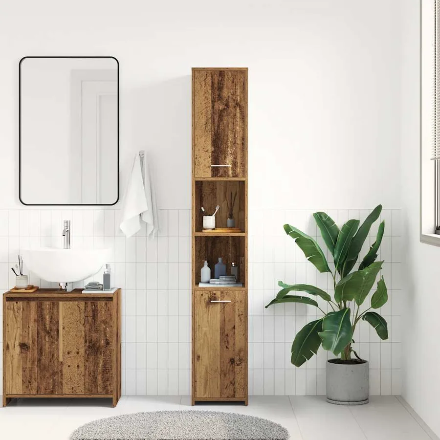 Armoire salle de bain vieux bois 30x30x183,5 cm bois ingénierie - 4