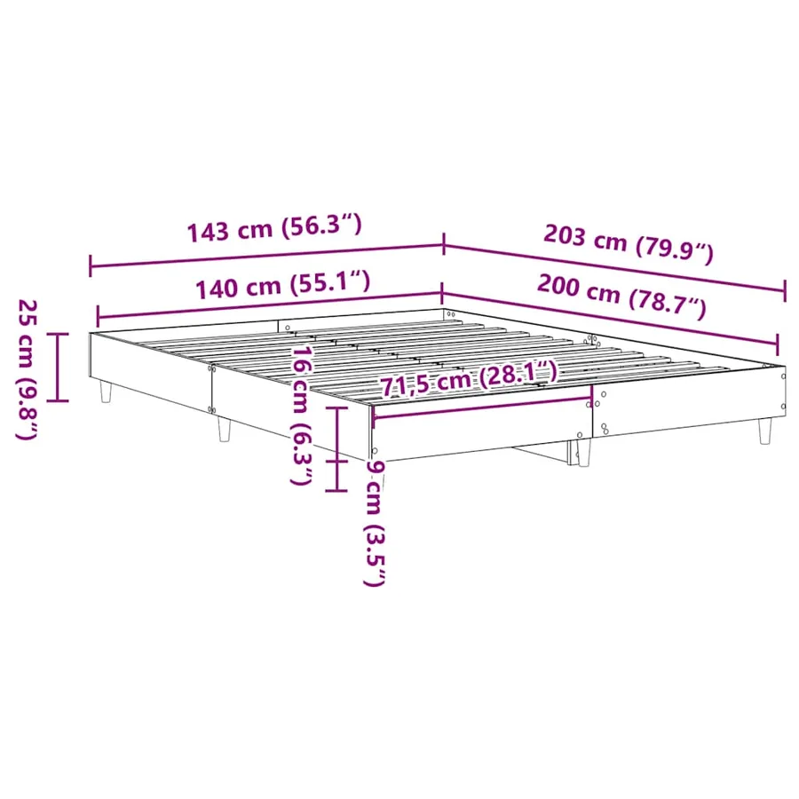 Cadre de lit sans matelas vieux bois 140x200 cm bois ingénierie - 10