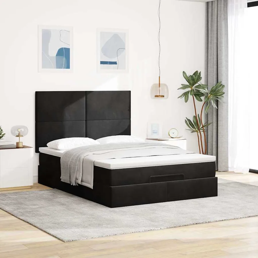 Cadre de lit ottoman avec matelas noir 140x200 cm velours - 3