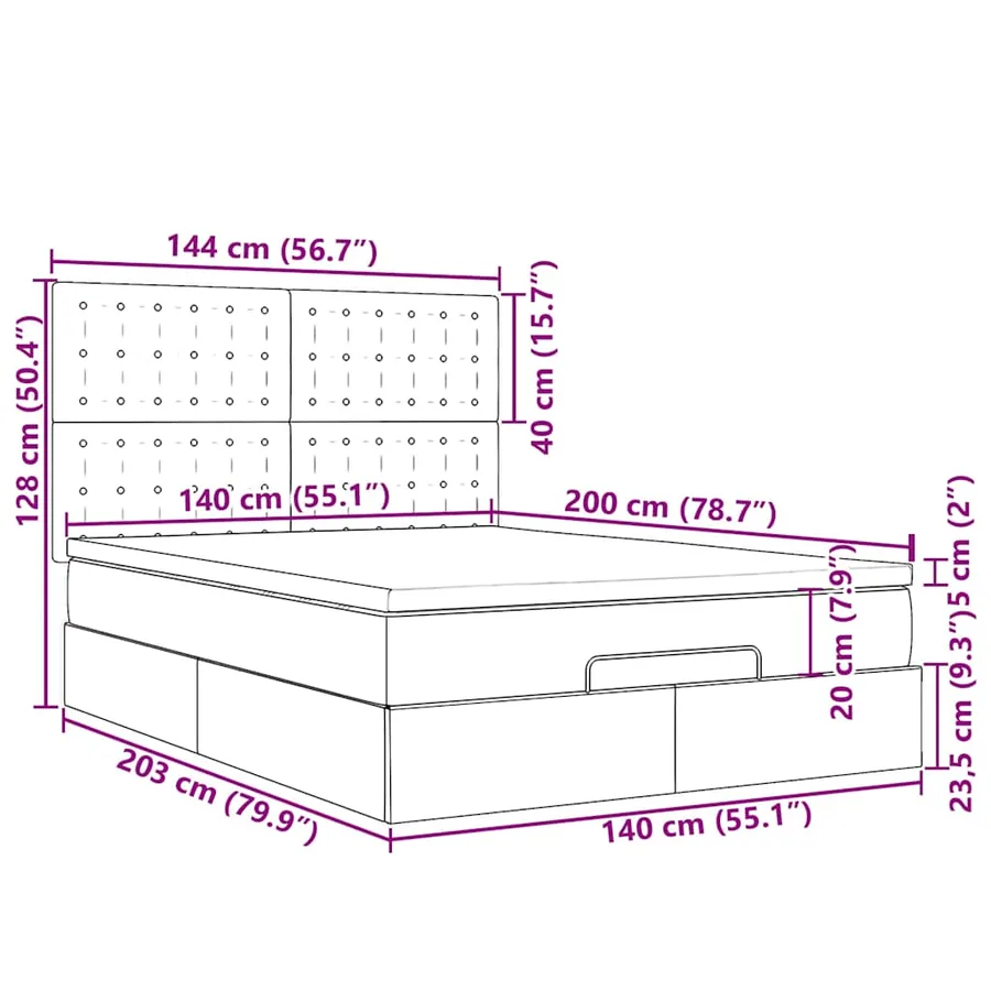 Cadre de lit ottoman avec matelas gris foncé 140x200 cm velours - 18