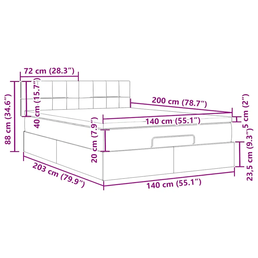 Cadre de lit ottoman avec matelas noir 140x200 cm velours - 16