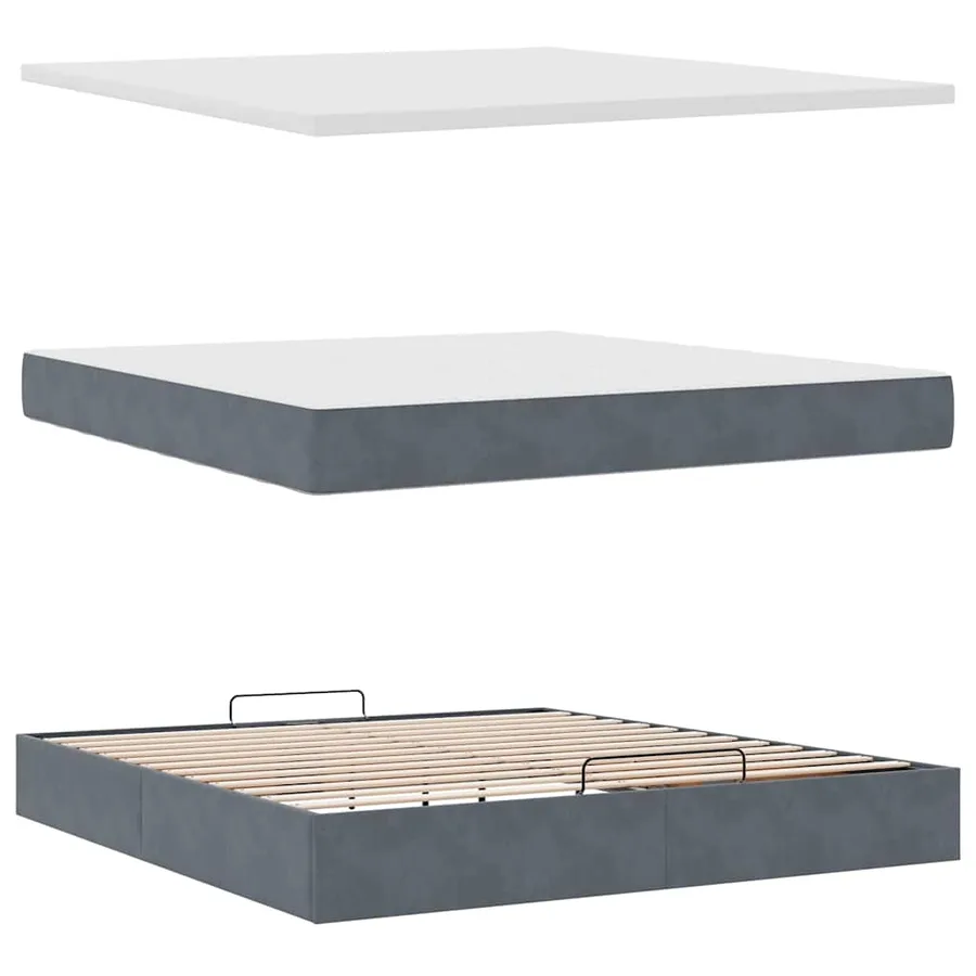 Cadre de lit ottoman avec matelas gris foncé 160x200cm velours - 11