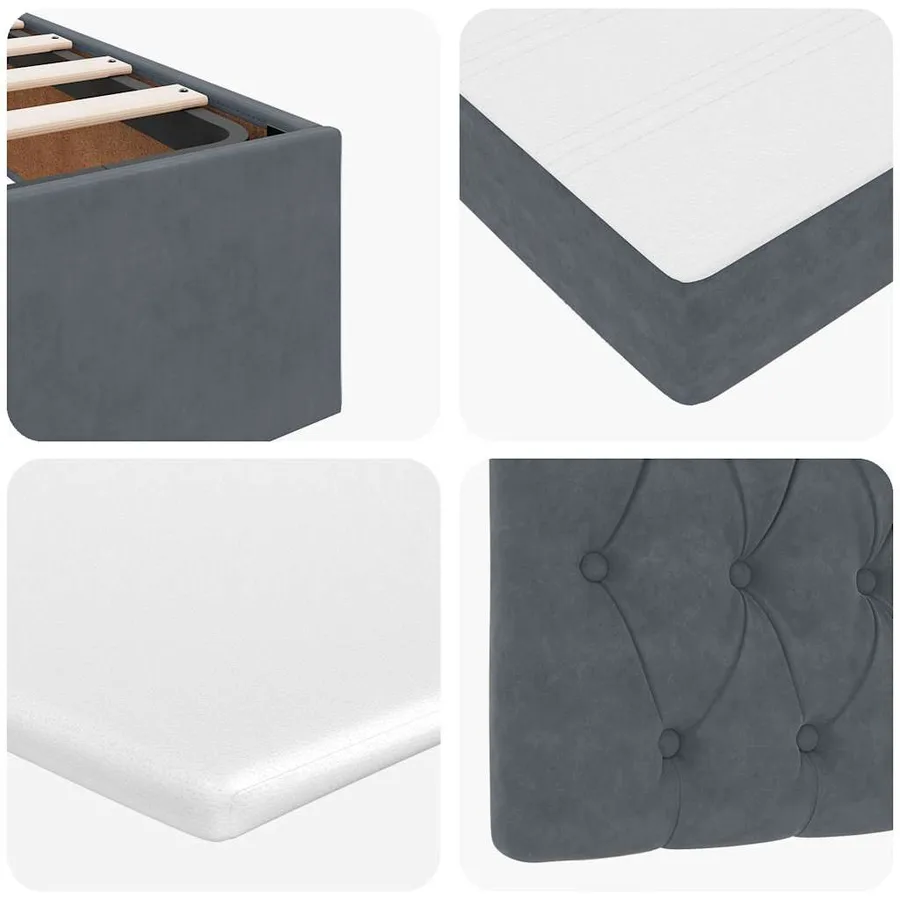 Cadre de lit ottoman avec matelas gris foncé 160x200cm velours - 14