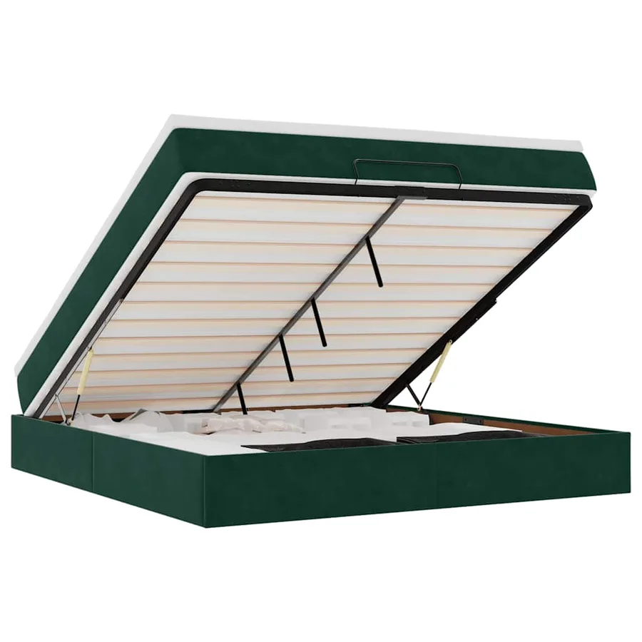 Cadre de lit ottoman avec matelas vert foncé 160x200 cm velours - 2