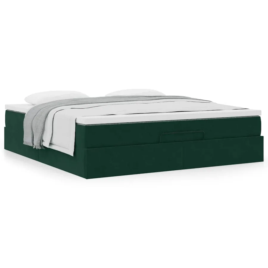 Cadre de lit ottoman avec matelas vert foncé 160x200 cm velours - 4