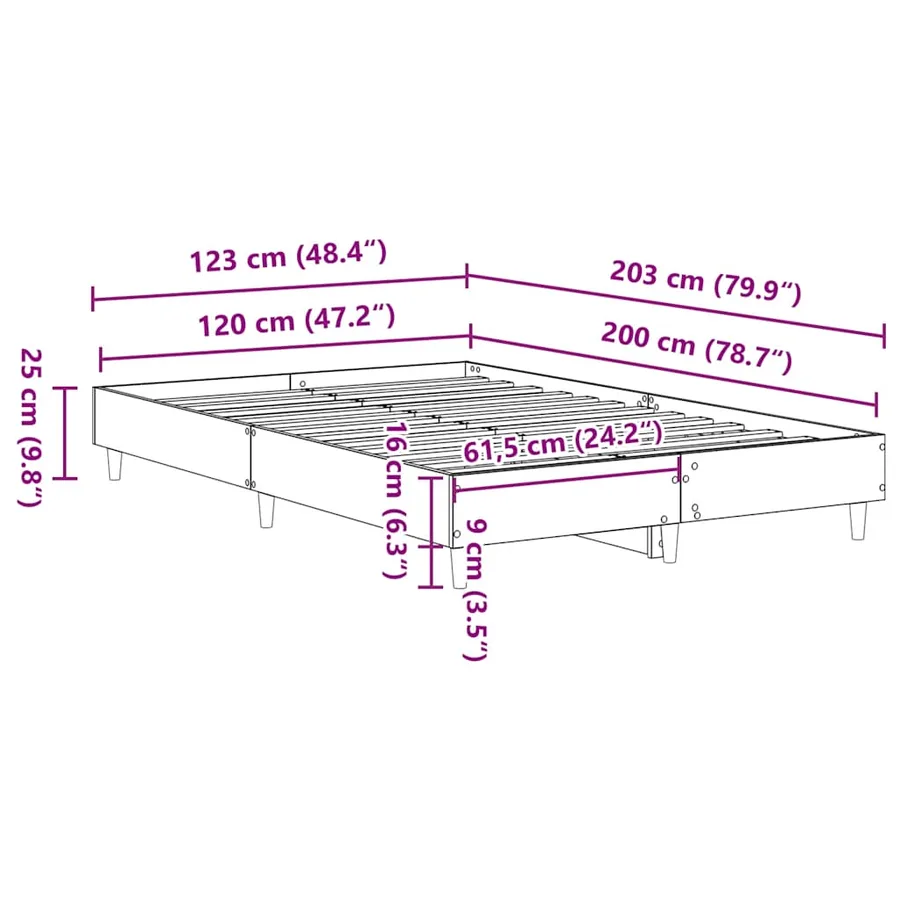 Cadre de lit sans matelas gris béton 120x200 cm bois ingénierie - 9