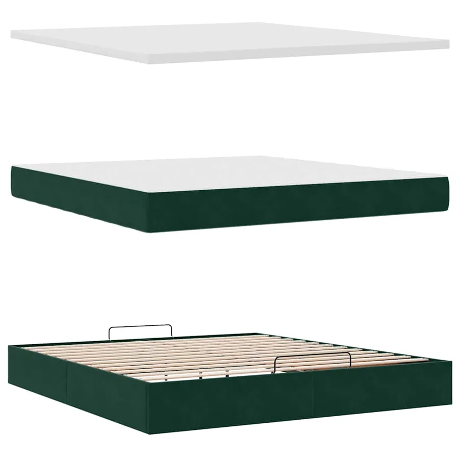 Cadre de lit ottoman avec matelas vert foncé 160x200 cm velours - 12