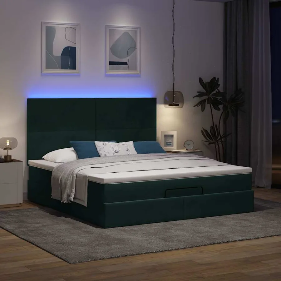 Cadre de lit ottoman avec matelas vert foncé 160x200 cm velours - 3