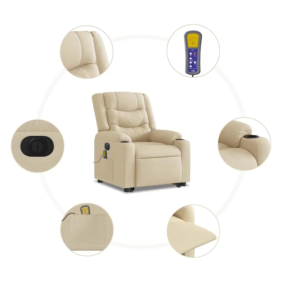 Fauteuil inclinable de massage électrique Crème Tissu - 14