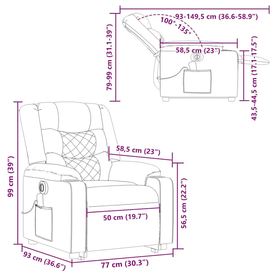 Fauteuil inclinable de massage électrique Crème Tissu - 18