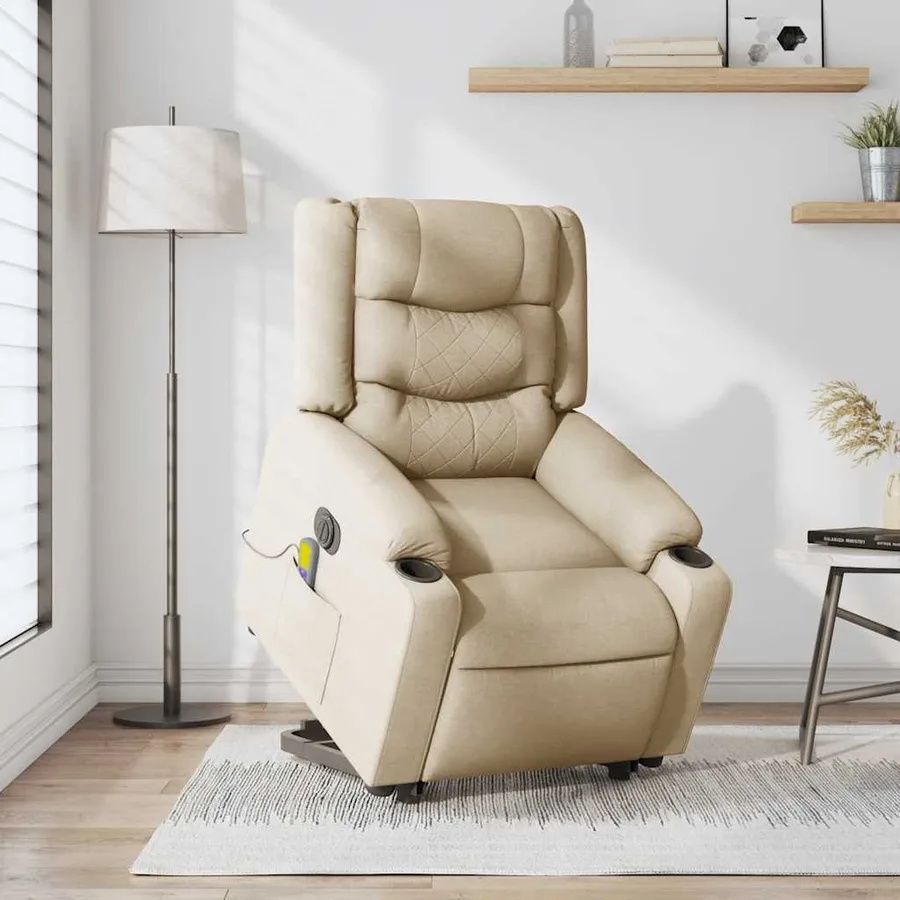 Fauteuil inclinable de massage électrique Crème Tissu - 2