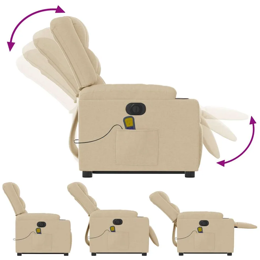 Fauteuil inclinable de massage électrique Crème Tissu - 9