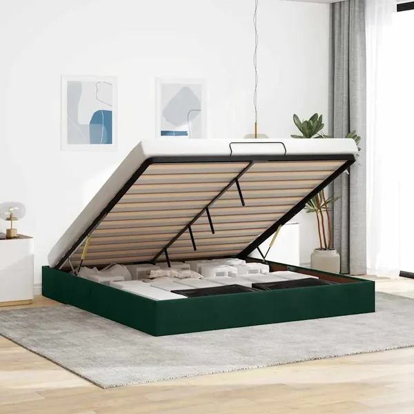 Cadre de lit ottoman sans matelas vert foncé 160x200 cm velours