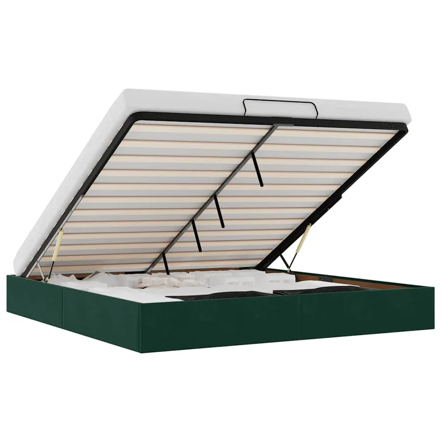 Cadre de lit ottoman sans matelas vert foncé 160x200 cm velours - 2