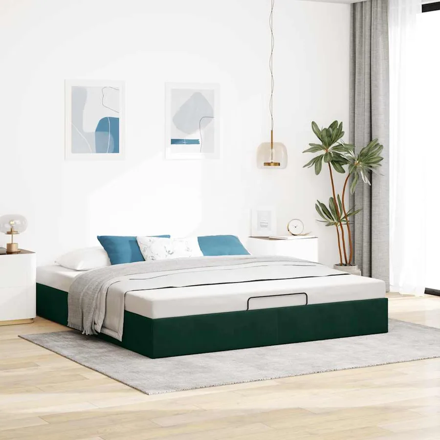 Cadre de lit ottoman sans matelas vert foncé 160x200 cm velours - 3