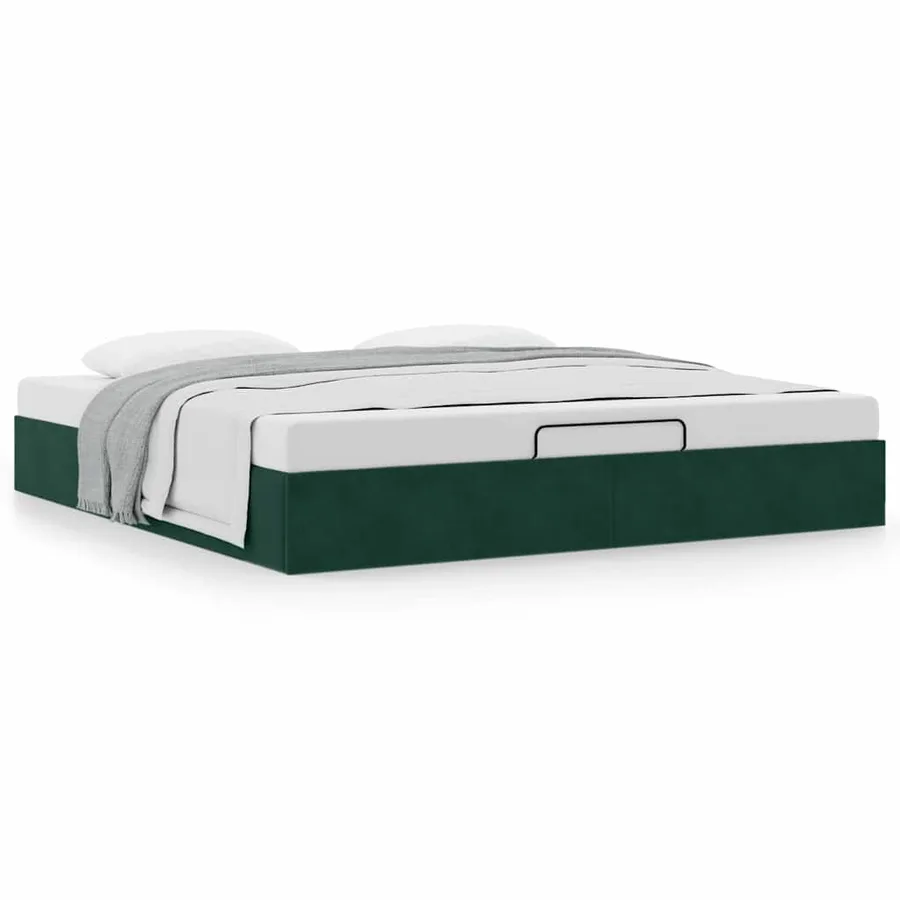 Cadre de lit ottoman sans matelas vert foncé 160x200 cm velours - 4