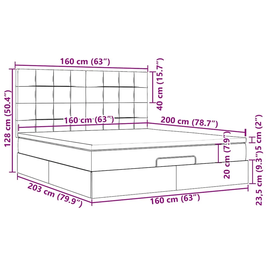Cadre de lit ottoman avec matelas noir 160x200 cm velours - 18