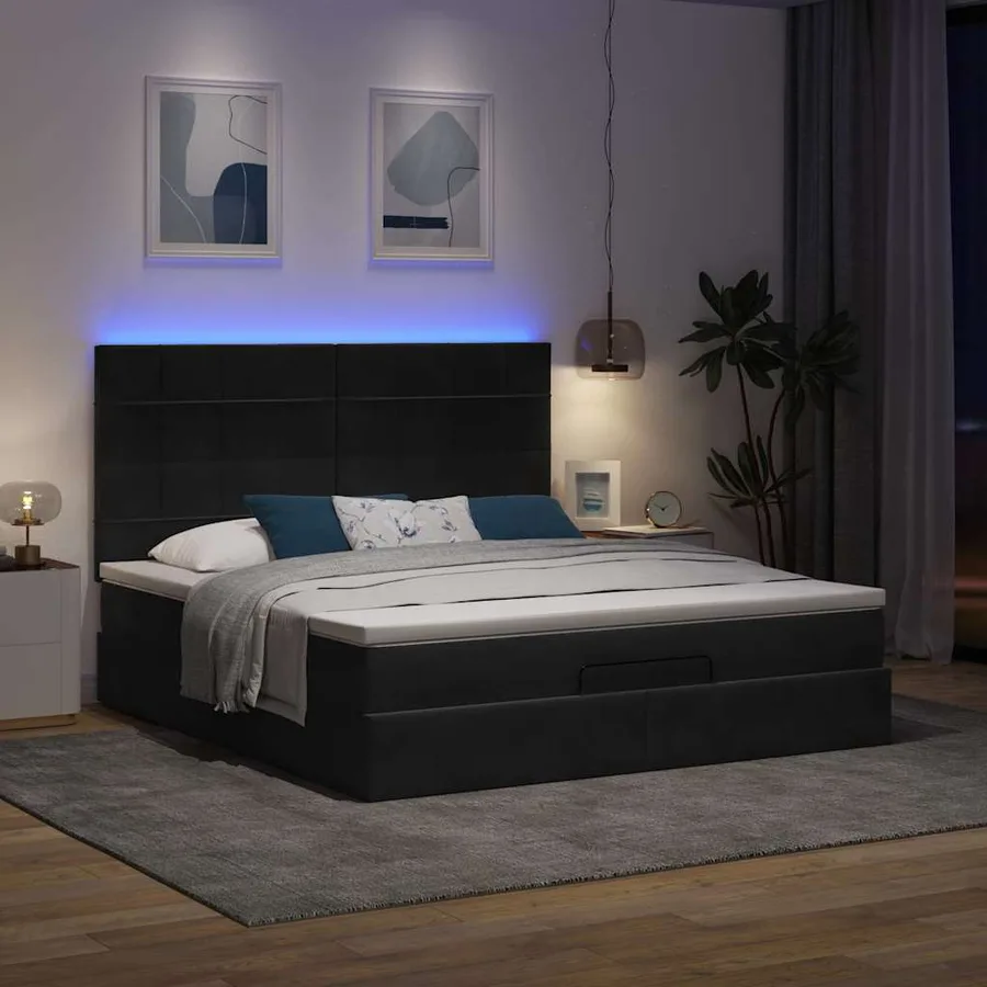 Cadre de lit ottoman avec matelas noir 160x200 cm velours - 3