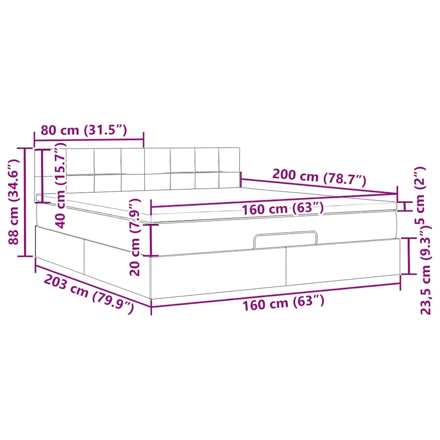 Cadre de lit ottoman avec matelas vert foncé 160x200 cm velours - 14