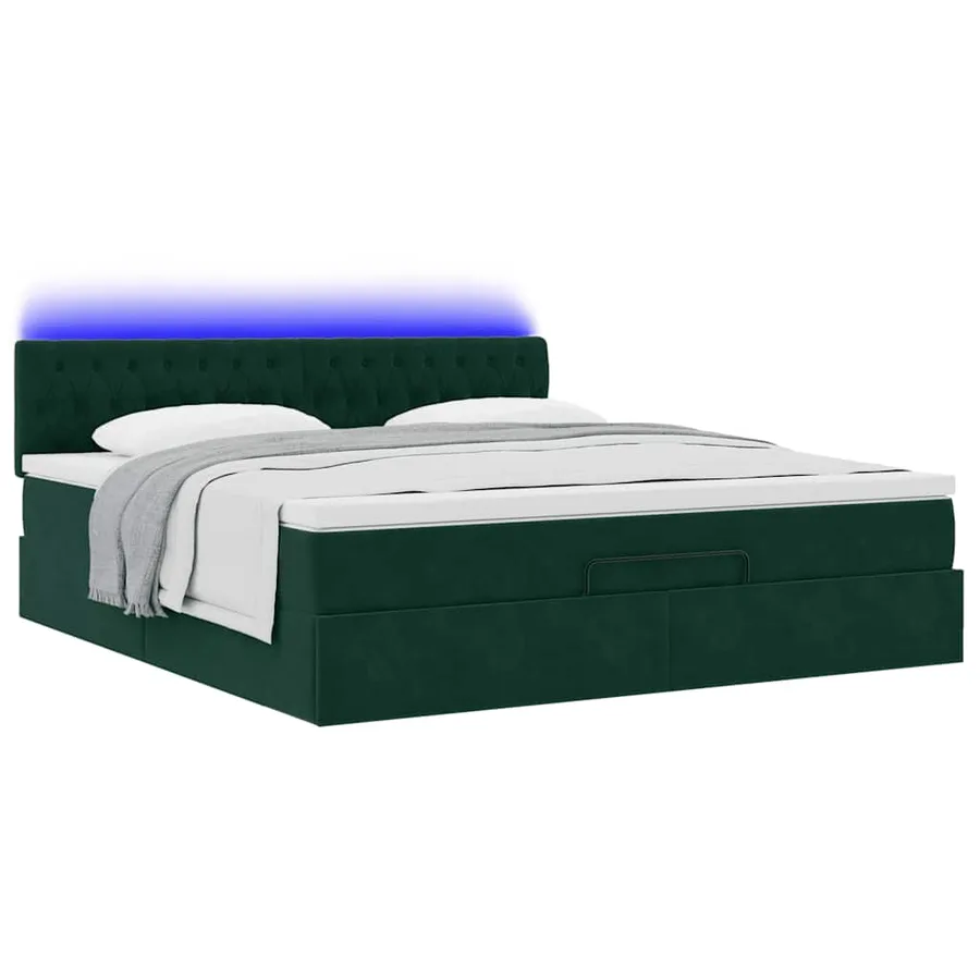 Cadre de lit ottoman avec matelas vert foncé 160x200 cm velours - 3