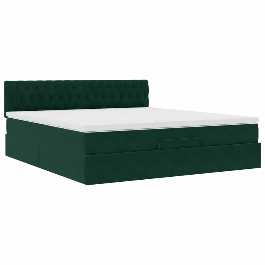 Cadre de lit ottoman avec matelas vert foncé 160x200 cm velours - 5