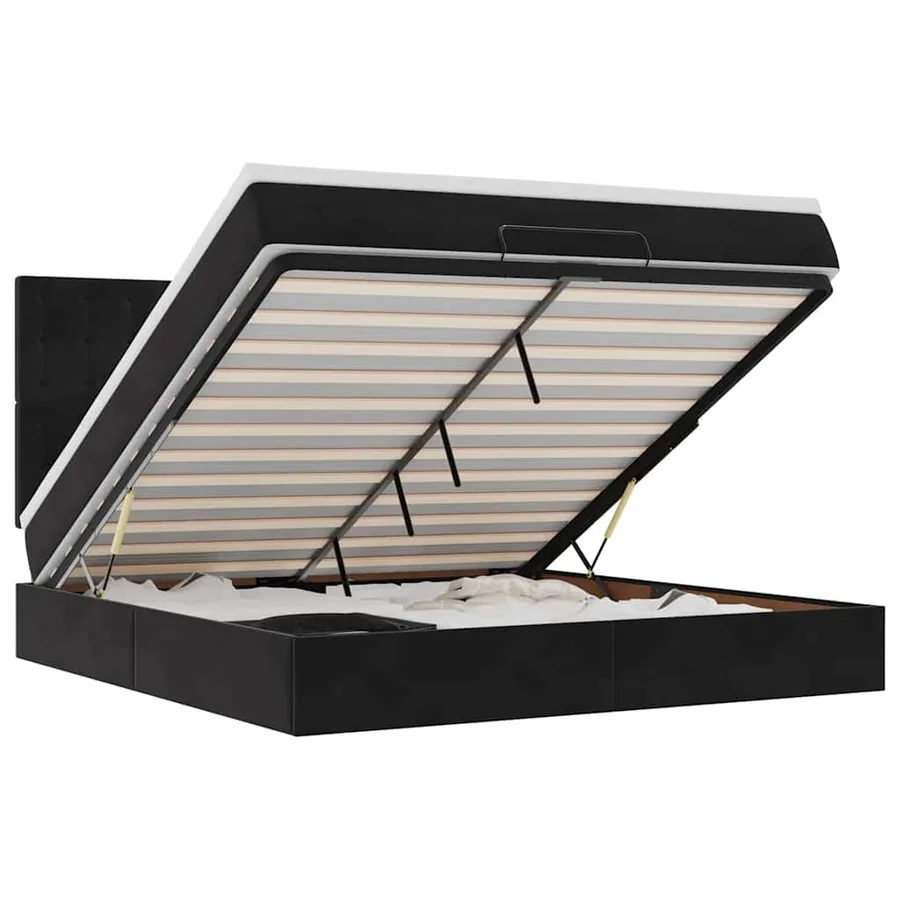Cadre de lit ottoman avec matelas noir 160x200 cm velours - 2