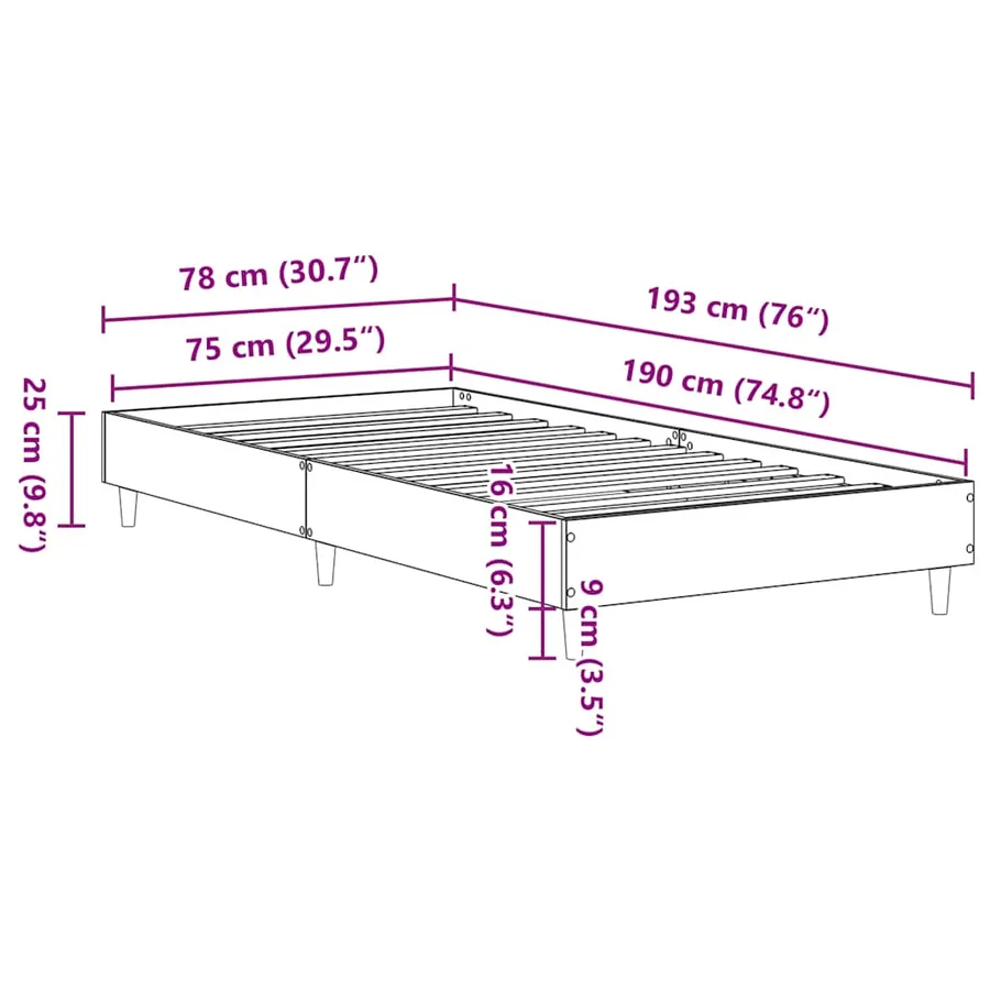 Cadre de lit sans matelas chêne artisanal 75x190 cm - 10