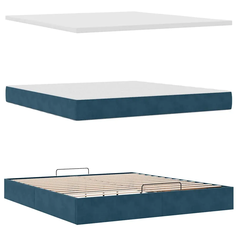 Cadre de lit ottoman avec matelas bleu foncé 160x200 cm velours - 11