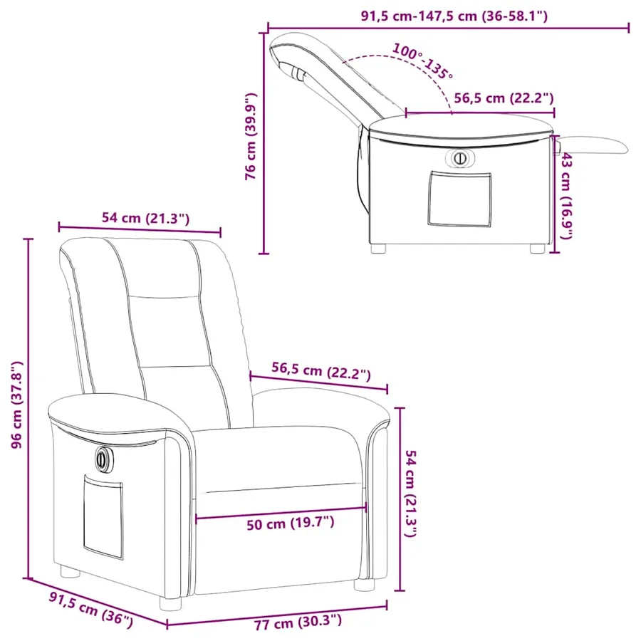 Fauteuil inclinable électrique Marron Tissu - 15