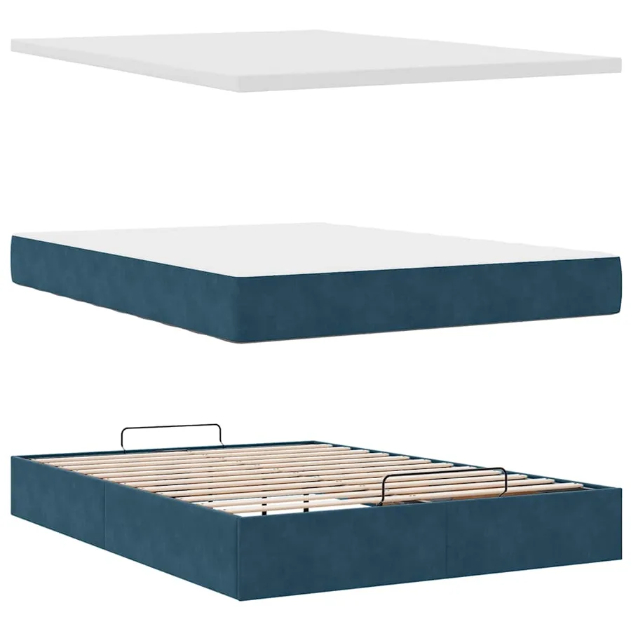 Cadre de lit ottoman avec matelas bleu foncé 140x200 cm velours - 12