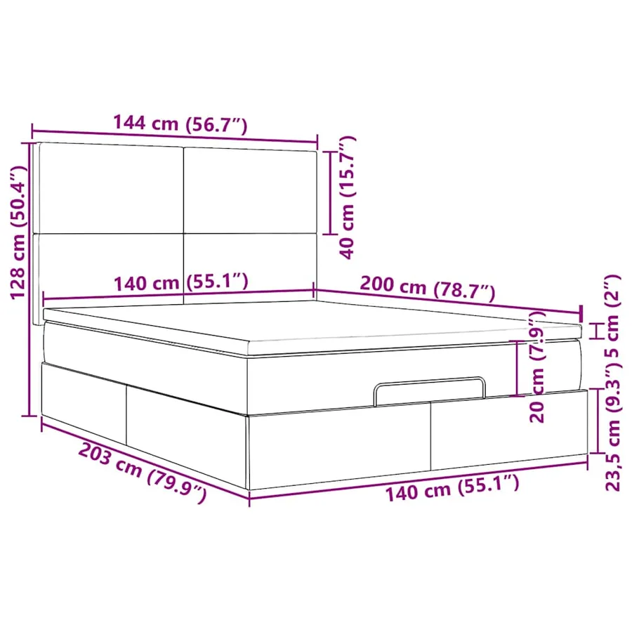 Cadre de lit ottoman avec matelas bleu foncé 140x200 cm velours - 18