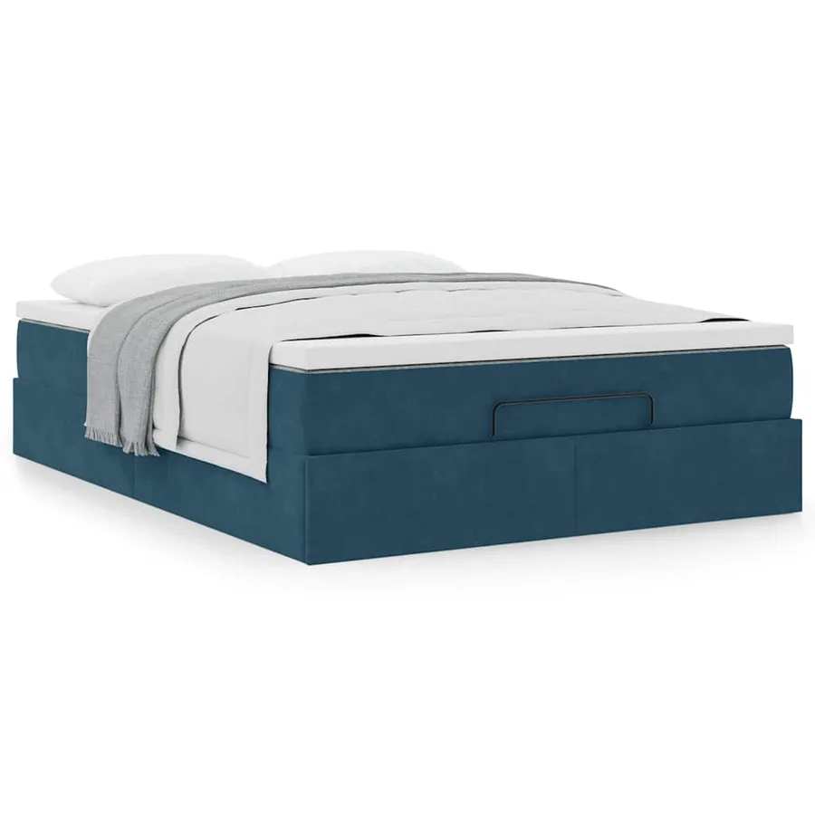 Cadre de lit ottoman avec matelas bleu foncé 140x200 cm velours - 4