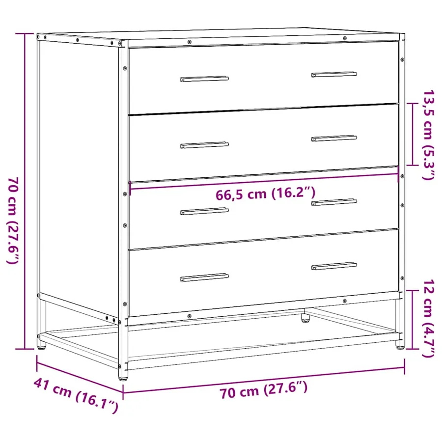 Commode chêne marron 70x41x70 cm bois d'ingénierie - 10