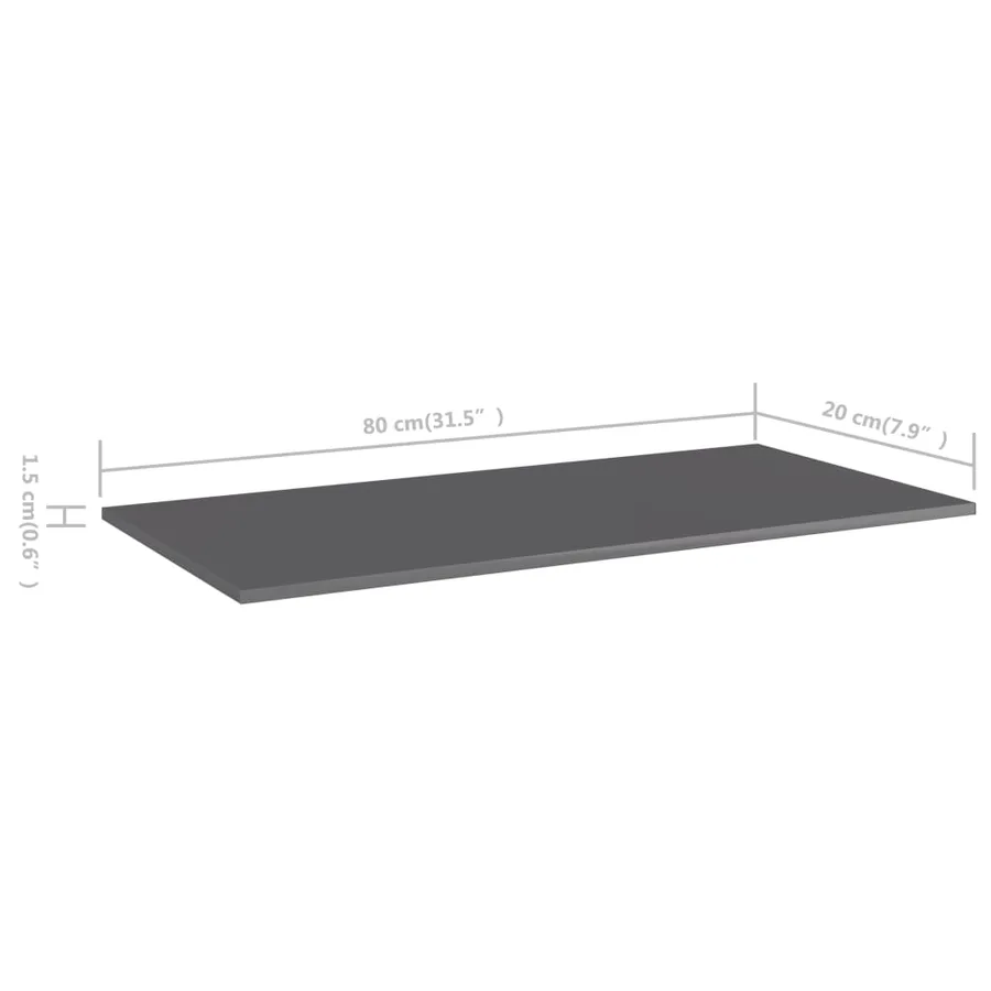 Panneaux bibliothèque 4 pcs Gris brillant 80x20x1,5cm Aggloméré - 5